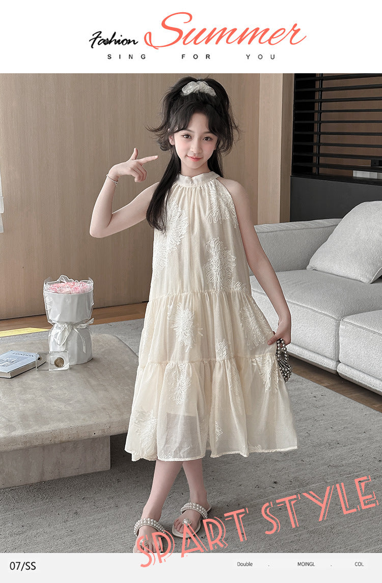 VLOVELAW Girls' Dress Summer Dress  New Western Style Girls' Dress Strap Dress for Girls in Teens Children's Summer Princess Dress