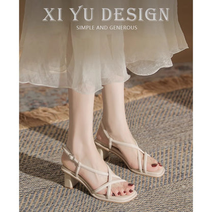 Retro Roman Sandals for Women  New Summer Chunky Heel Outdoor Fairy Style High Heel Niche Inner Match Match Skirt