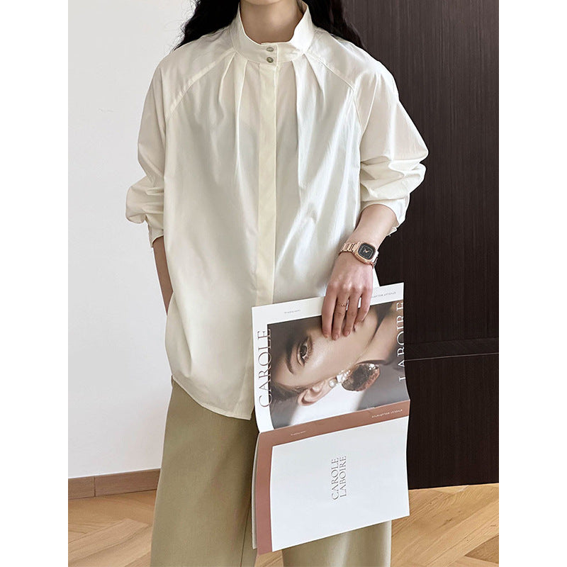 2025 Tachibana Spring Small Stand-Up Collar Chic Design Loose Shirt Women's Korean Simple Top 8715-1