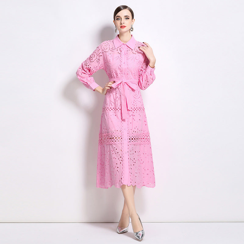Bohemian vacation dress women's popular new age-reducing bubble sleeves slim-fitting long heavy industry embroidered shirt skirt
