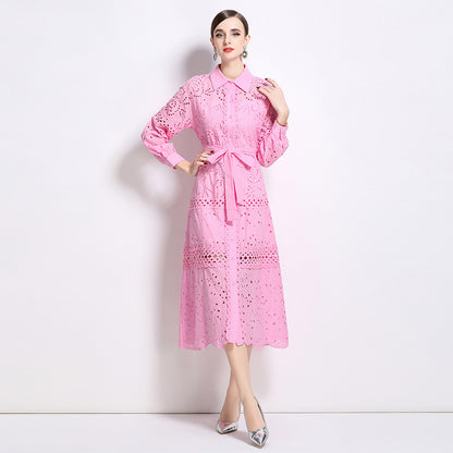 Bohemian vacation dress women's popular new age-reducing bubble sleeves slim-fitting long heavy industry embroidered shirt skirt