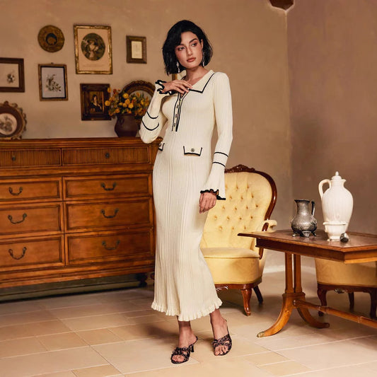 new  New Popular trade skirt women's clothing Spice Girl single-breasted long-sleeved knitted fishtail skirt dress women