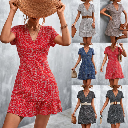 XIEYINSHE Spring and Summer New  Wish Hot Sale Bohemian V-neck Floral Dress Beach Dress