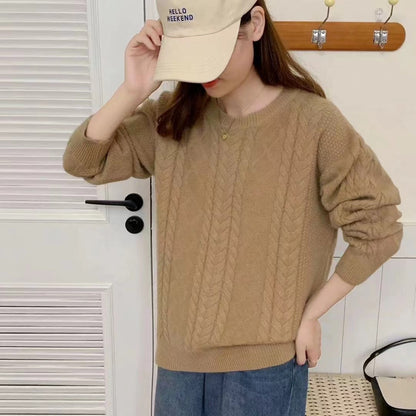 VLOVELAW New autumn and winter new solid color casual loose lazy style round neck fashion versatile knitted pullover sweater top women