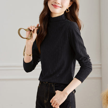 direct sales velvet semi-turtleneck lace women's autumn and winter new long-sleeved high-end Popular-style bottoming shirt