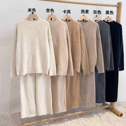 VLOVELAW Casual fashion lazy style suit women's new milk wear a whole set of winter sweaters knitted wide-leg pants two-piece set