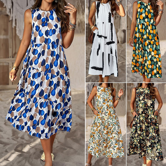 VLOVELAW Self-Developed and Designed  Fashion Dress  Spring and Summer Halter Loose Vacation Skirt for Women
