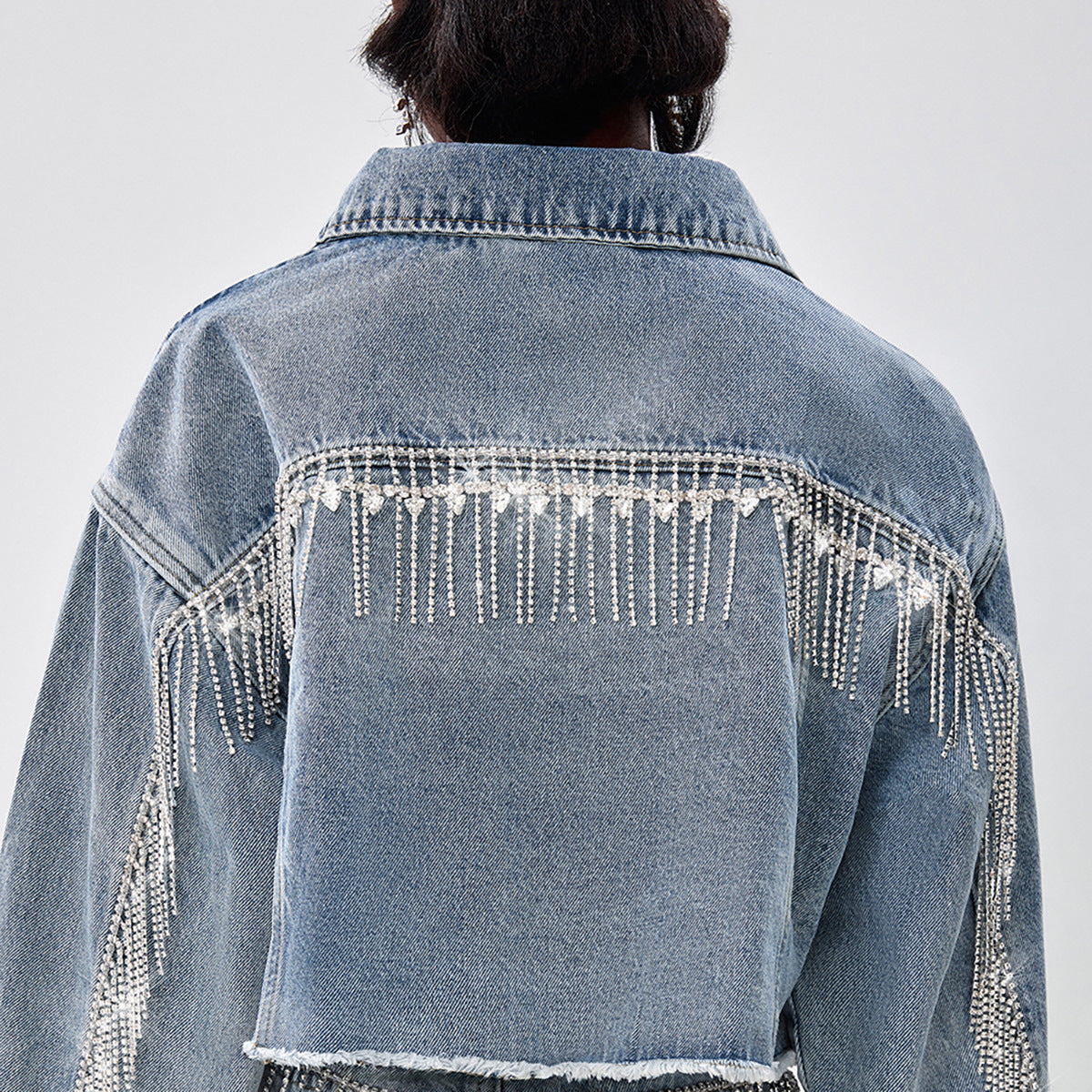 n high-end design trendy brand fashion lapel short diamond chain fringed jacket hip wrap short skirt denim suit women