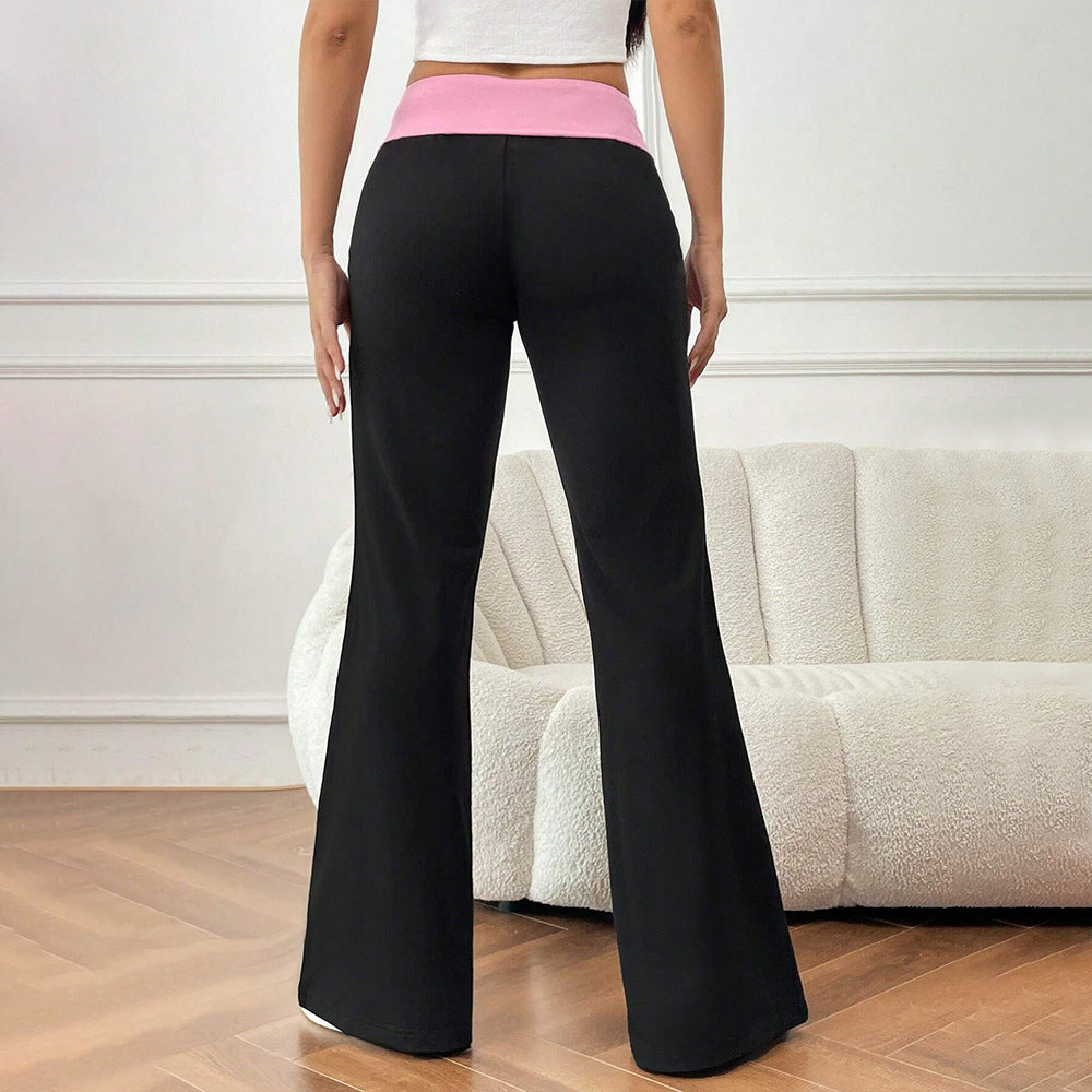 popular Popular trade hot-selling  sports casual pants autumn and winter splicing contrasting colors elastic waist wide legs horn trousers women