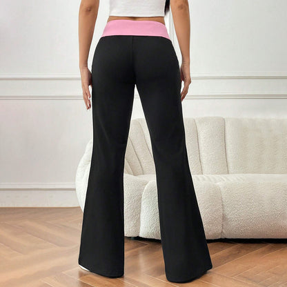 popular Popular trade hot-selling  sports casual pants autumn and winter splicing contrasting colors elastic waist wide legs horn trousers women