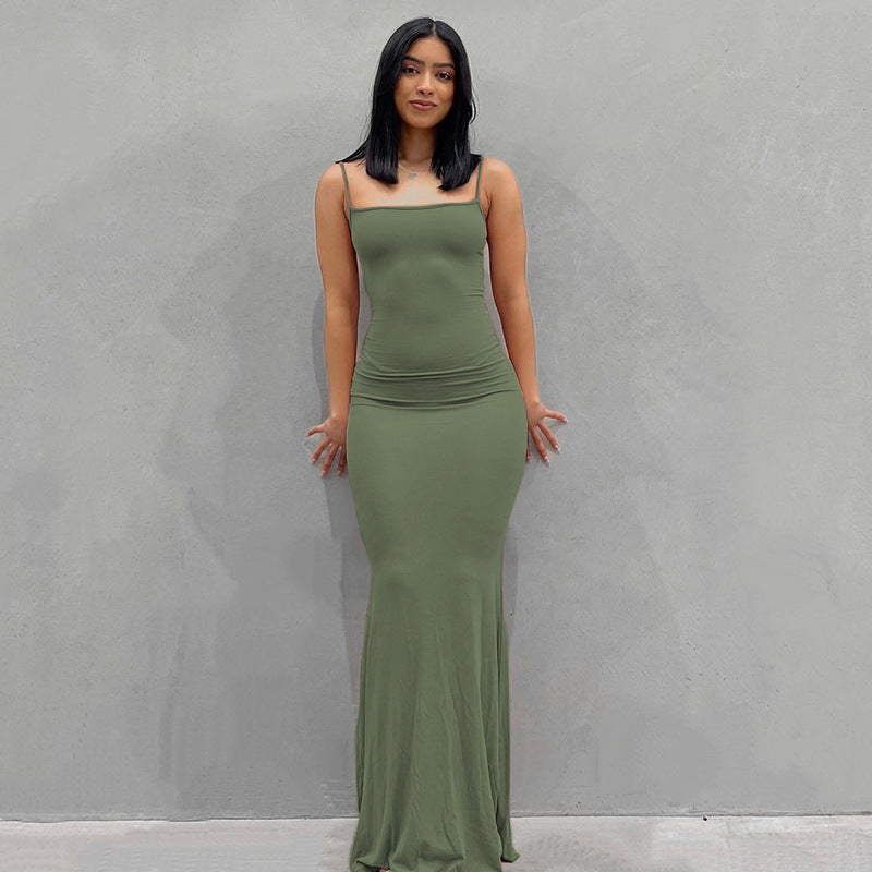 VLOVELAW European and American Foreign Trade New Women's Clothing Kardashian Skims Dress Casual Slim Strap Home Long Dress
