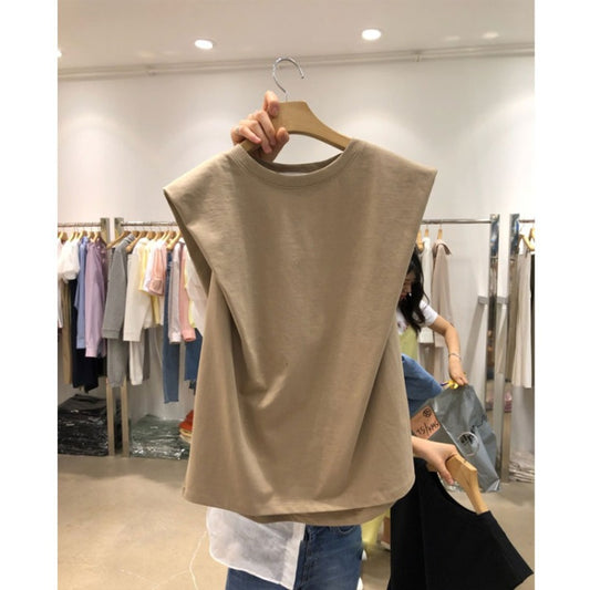 VLOVELAW South Korea Dongdaemun  Summer New Solid Color Sleeveless Loose T-shirt Women's Design Fashionable T-shirt