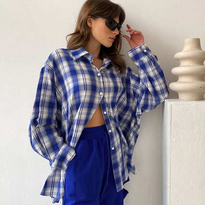 VLOVELAW 2025New autumn and winter new 2025 style pure cotton American retro commuter plaid shirt plaid shirt women's clothing