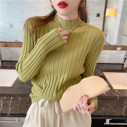 Large quantities of 2025 winter semi-turtleneck thickened shirt women's winter loose pullover knitted sweater bottoming shirt