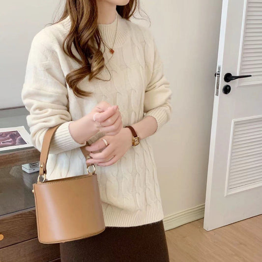 VLOVELAW New sweater women pullover lazy wind autumn and winter new Korean version crew neck loose Internet celebrity bottoming knitted sweater thickened