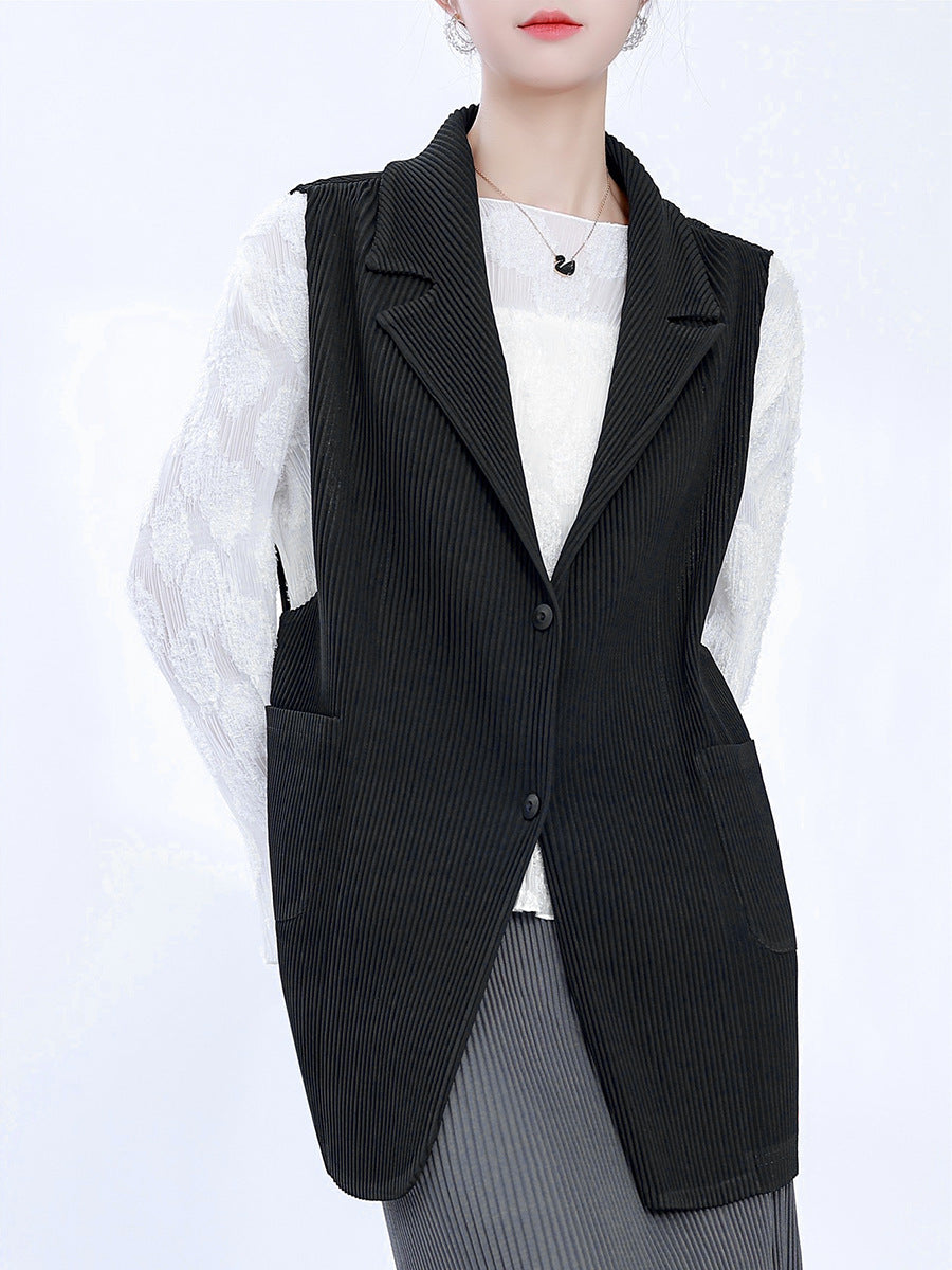 2025 counter knitted vest women wear autumn and winter new fashion high-end suit collar sleeveless jacket versatile