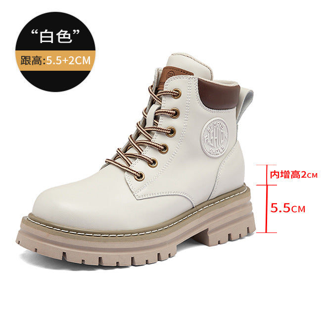 [Gao Ding Silk Cowhide]  New Hight Increasing Martin Boots Women's Ankle Boots with Thick Sole Worker Boots