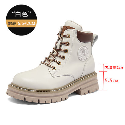 [Gao Ding Silk Cowhide]  New Hight Increasing Martin Boots Women's Ankle Boots with Thick Sole Worker Boots