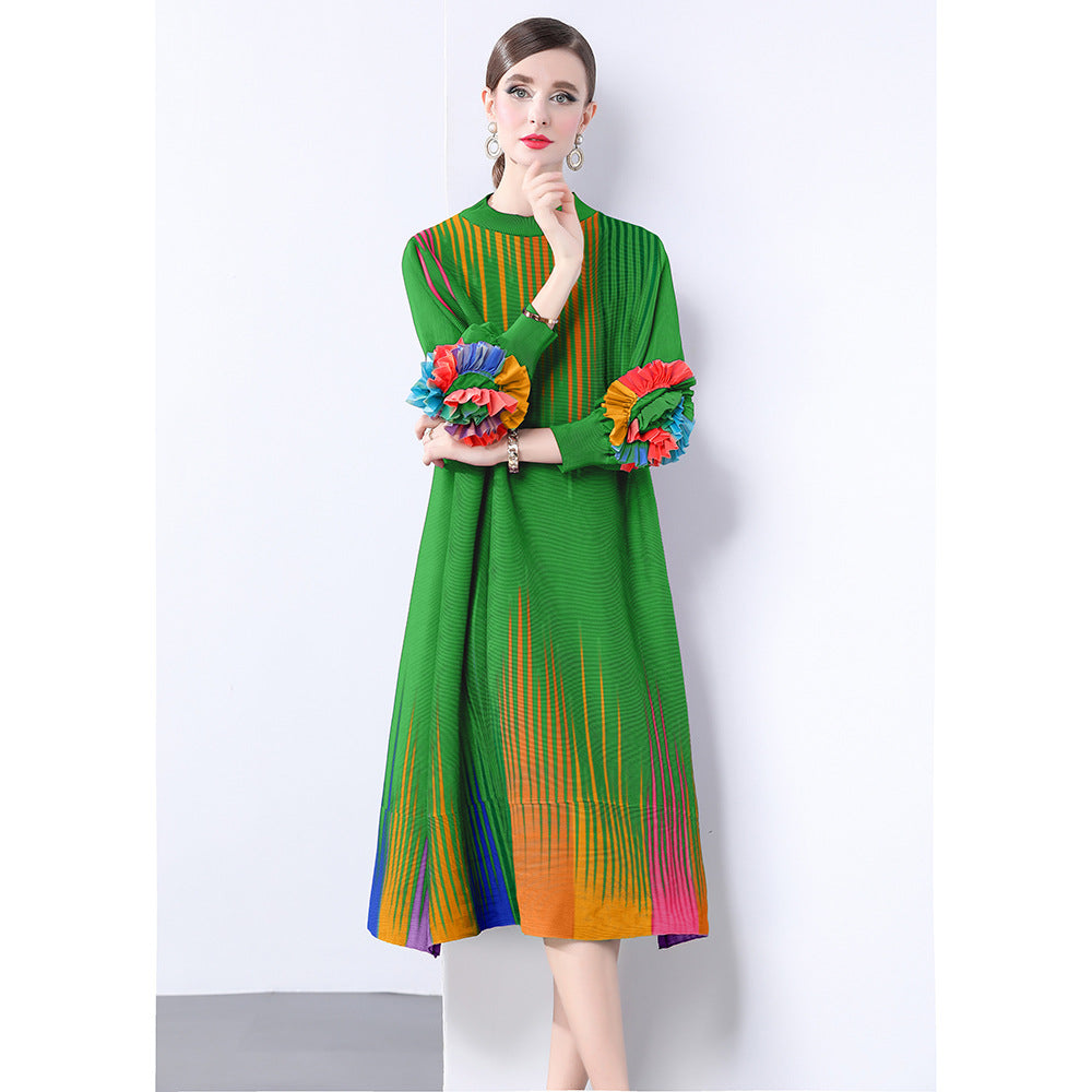 Premium pleated color elegant and comfortable three-dimensional flower dress elegant loose pleated Miyake spring skirt