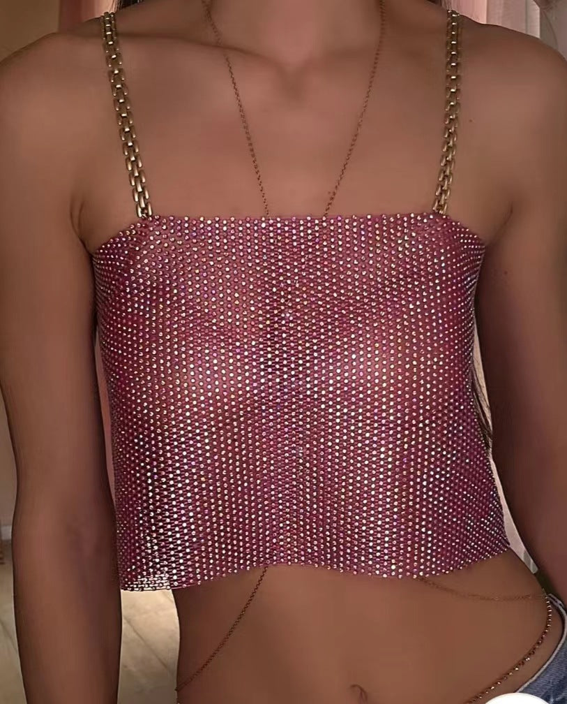 2025  120160 2025 hot-selling vest sexy rhinestone inlaid metal chain connected diamond cloth shoulder top chest vest