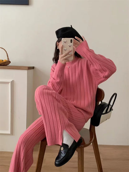 VLOVELAW Lazy wind knitted temperament sweater pants two-piece set women's autumn and winter New new Korean version fashion sweater set tide