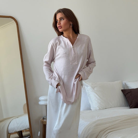 Popular,   new comfortable and casual loose bamboo cotton thin long-sleeved crew neck bottoming shirt women's versatile can wear outside