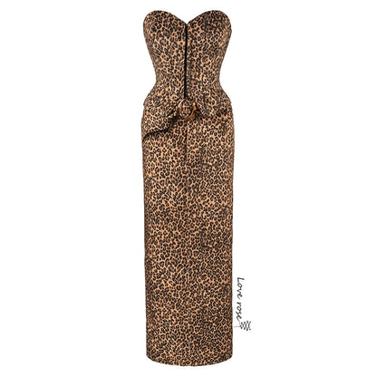 popular autumn and winter new women's clothing, original design sexy leopard print chest-wrapped tube top dress, strapless dress skirt