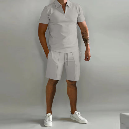 VLOVELAW   Spring and Summer Men's Suit Lapel Short Sleeve POLO Shirt Sports Trousers 2-piece Men's Set