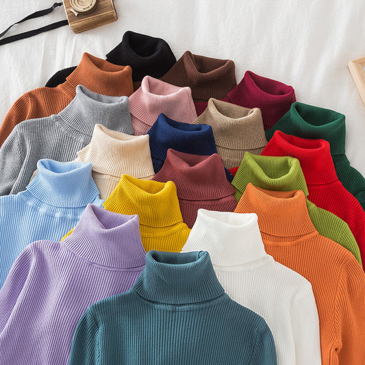 KKBOXLY Cross-border long-sleeved turtleneck bottoming shirt solid color Korean version pullover sweater (24 colors in stock) knitted bottoming sweater