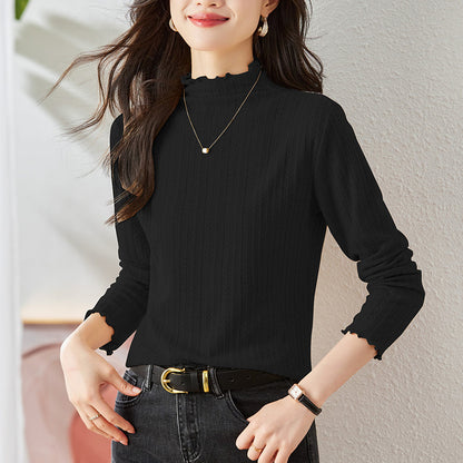 direct sales knitted top women's semi-turtleneck inner  spring retro warm sweater short bottoming shirt