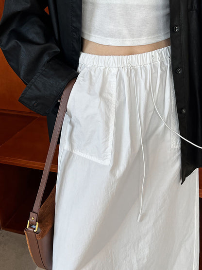 Luxi, retro drawstring tooling skirt  new design sense thin straight skirt high waist skirt 9617