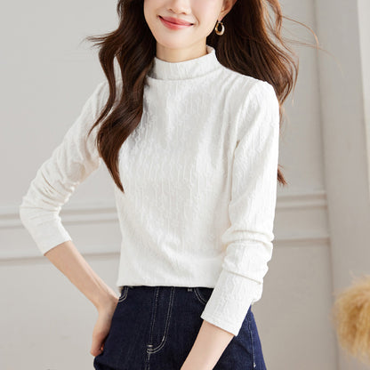 direct sales velvet semi-turtleneck lace women's autumn and winter new long-sleeved high-end Popular-style bottoming shirt