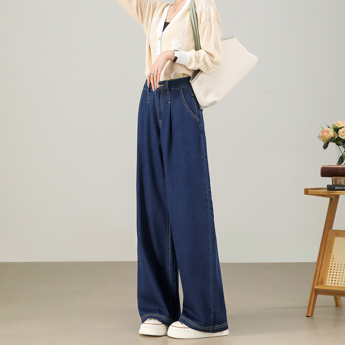 2025  Imported high-quality pear-shaped body gospel high-waisted wide-leg pants women's loose straight-leg women's jeans trousers