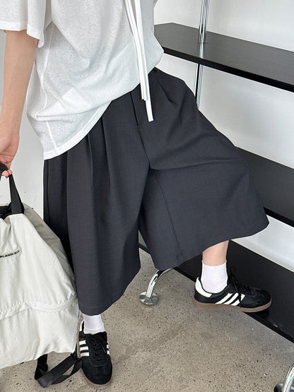 Luxi Japanese casual suit eight-point shorts women's summer new commuter pleated loose wide-leg straight-leg pants 1876