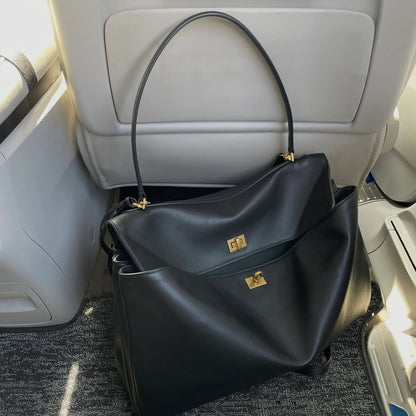 VLOVELAW New Genuine Leather Rodeo Tote Bag Large Capacity Lock Kelly Bag Leisure Commute Shoulder Messenger Bag for Women