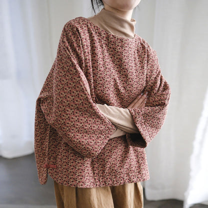 retro pastoral life thin cotton floral pullover cotton-padded coat, simple and versatile loose small cotton-padded coat M22402