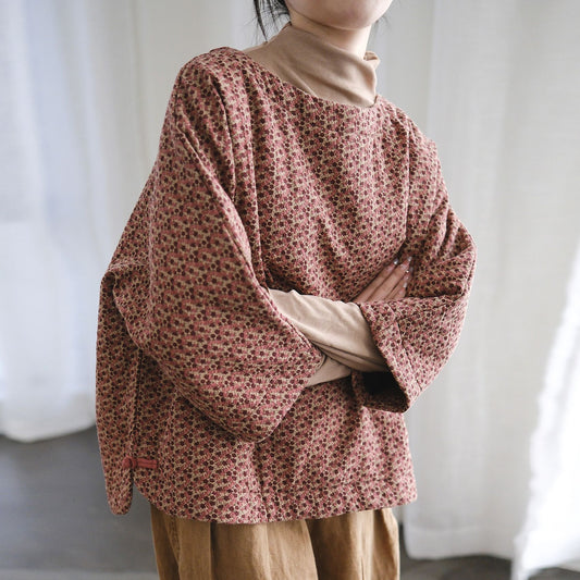 retro pastoral life thin cotton floral pullover cotton-padded coat, simple and versatile loose small cotton-padded coat M22402
