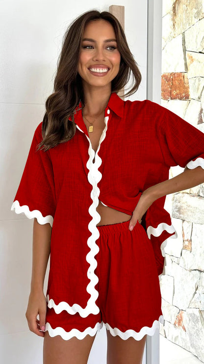 VLOVELAW Early Spring  New  Cross Border Foreign Trade Women's Simple Fashion Short Shirt Casual Suit-88156