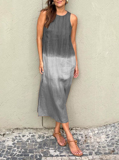 VLOVELAW Cross-Border Women's Clothing Women's Summer Casual Sleeveless Slit Gradient Color Long Dress