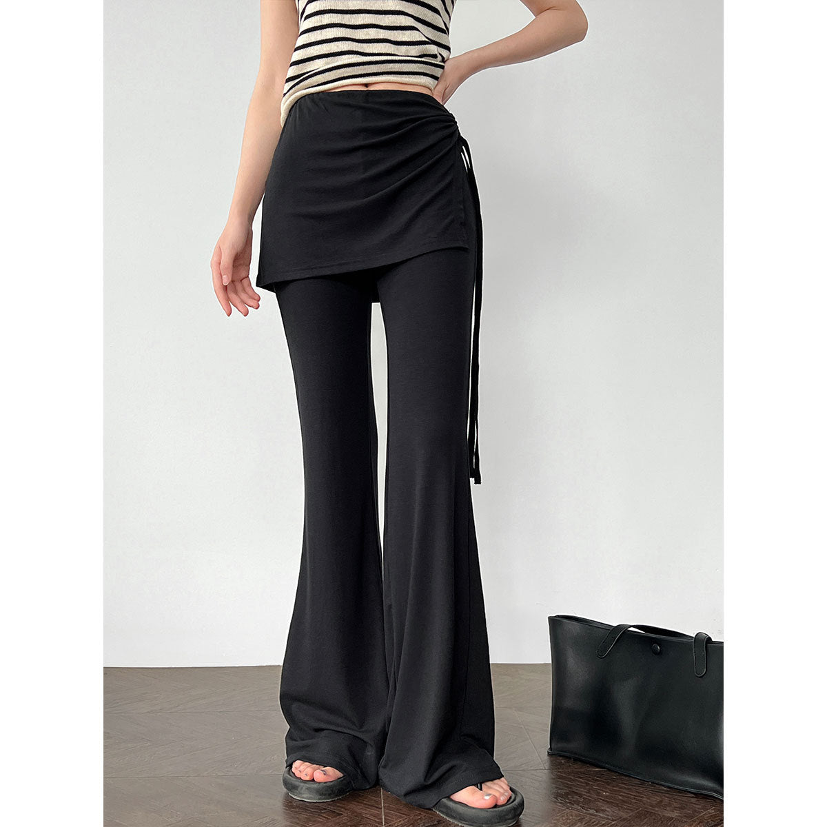 Luxi, casual fake two-piece high-waisted fart curtain slightly pulled pants women's summer new drape and thin trousers 2679