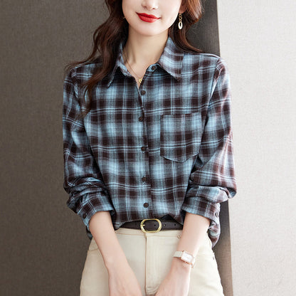 direct sales plaid shirt women's long sleeves  spring clothes new literary and retro top polished thickened shirt