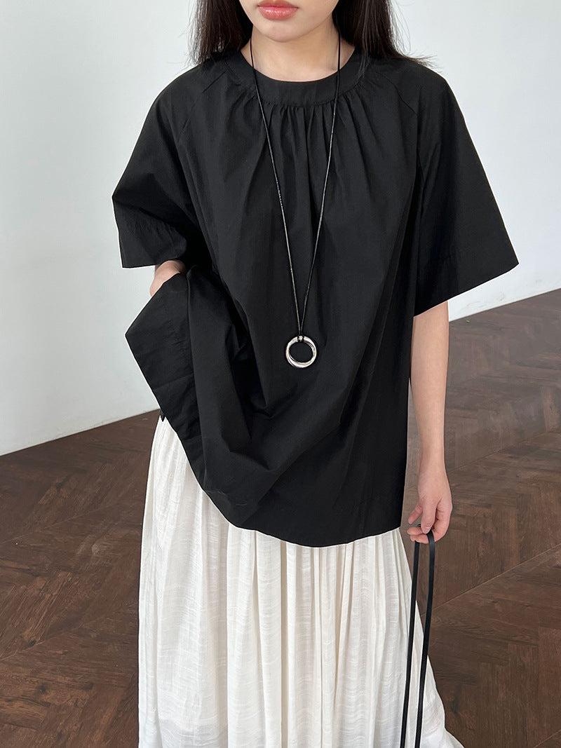 Luxi Korean version back hollow short-sleeved shirt women's summer new lazy wind loose backless shirt top 9733