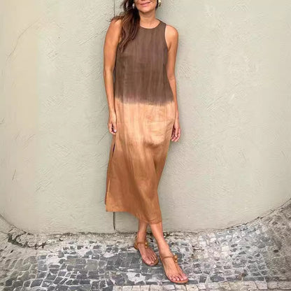 VLOVELAW Cross-Border Women's Clothing Women's Summer Casual Sleeveless Slit Gradient Color Long Dress