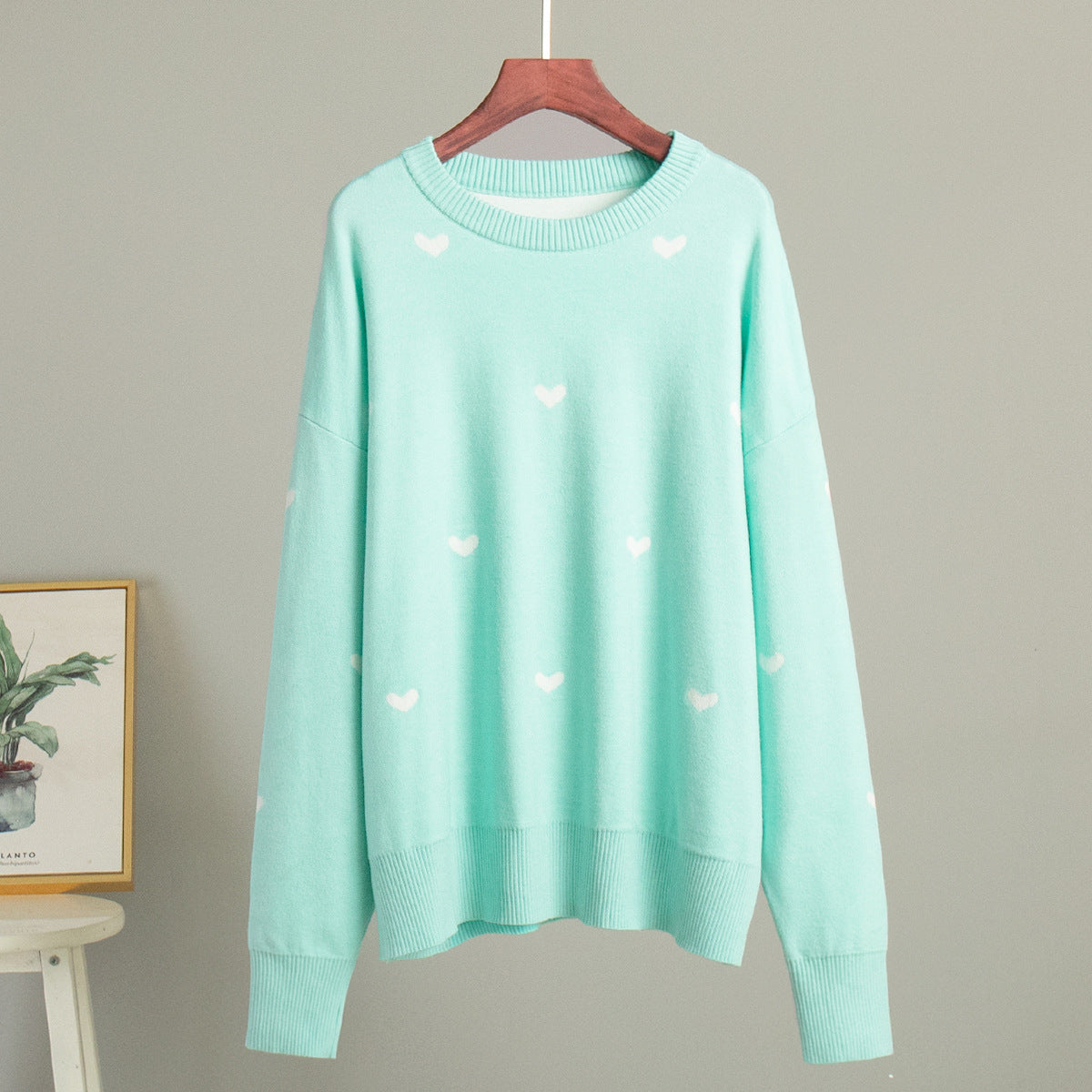 KKBOXLY Cross-border love printing sweater New new autumn and winter 2025 style temperament commuting casual crew neck design sweater
