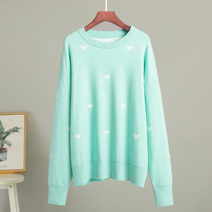 KKBOXLY Cross-border love printing sweater New new autumn and winter 2025 style temperament commuting casual crew neck design sweater