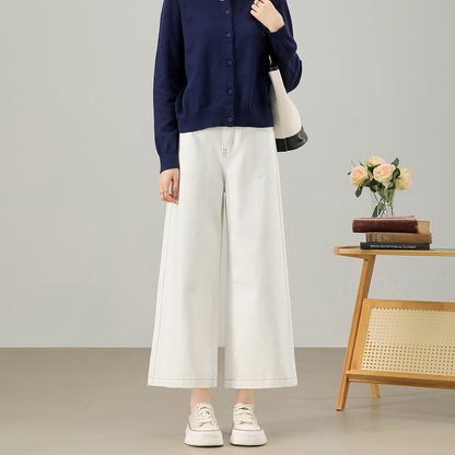 2025  White wide-leg jeans women's clothing summer new pear-shaped loose body covering meat nine-point thin straight pants