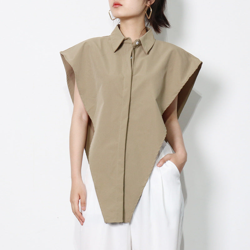 2025 Design sense inverted triangle irregular women's clothing  summer new multi-color fashion personalized cut lapel shirt women