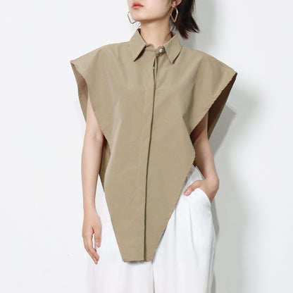 2025 Design sense inverted triangle irregular women's clothing  summer new multi-color fashion personalized cut lapel shirt women