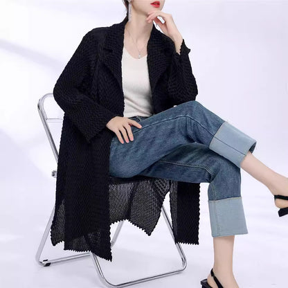 2025 three-dimensional pleated trench coat women's medium and long high-end spring and autumn women's clothing new high-end cardigan jacket women