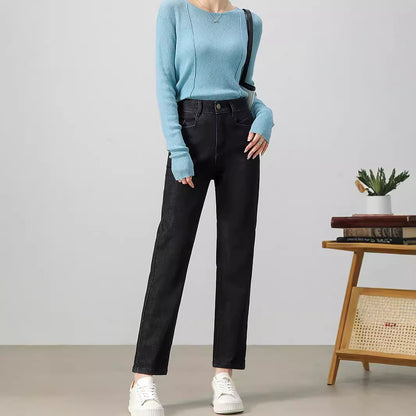 2025  Customized retro straight jeans women's spring and autumn high waist and thin fashion versatile commuter pipe pants